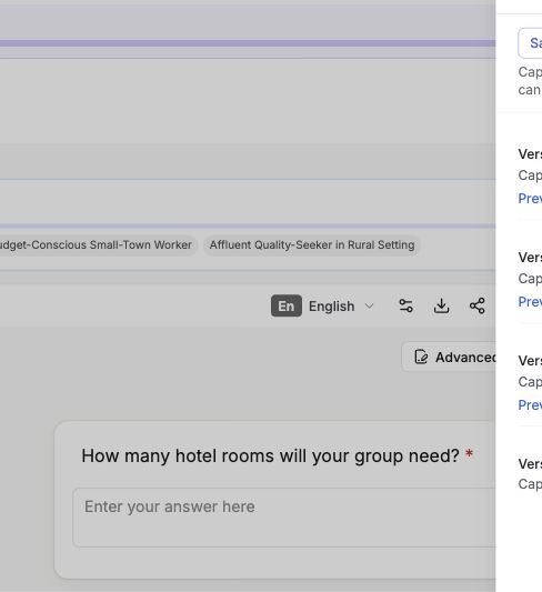 Version history side panel next to the survey editor
