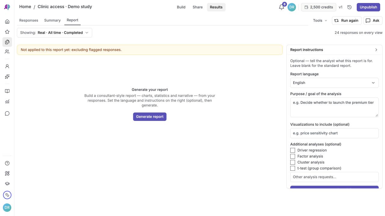 Results Report setup with the Generate report control