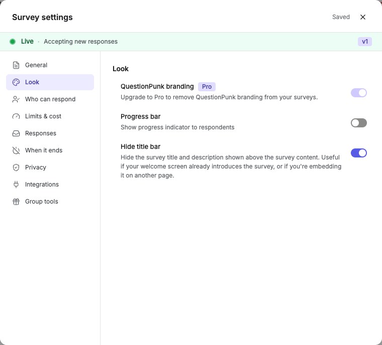 Look settings with respondent appearance options