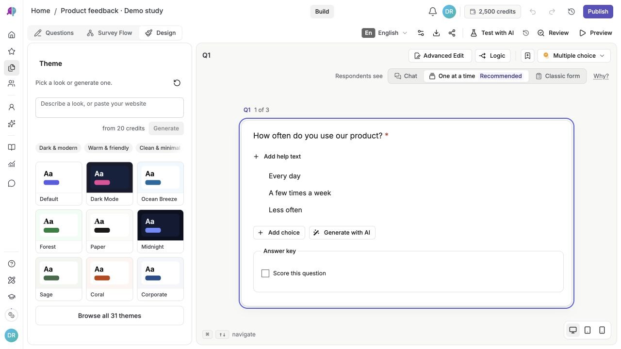 Customize the survey design