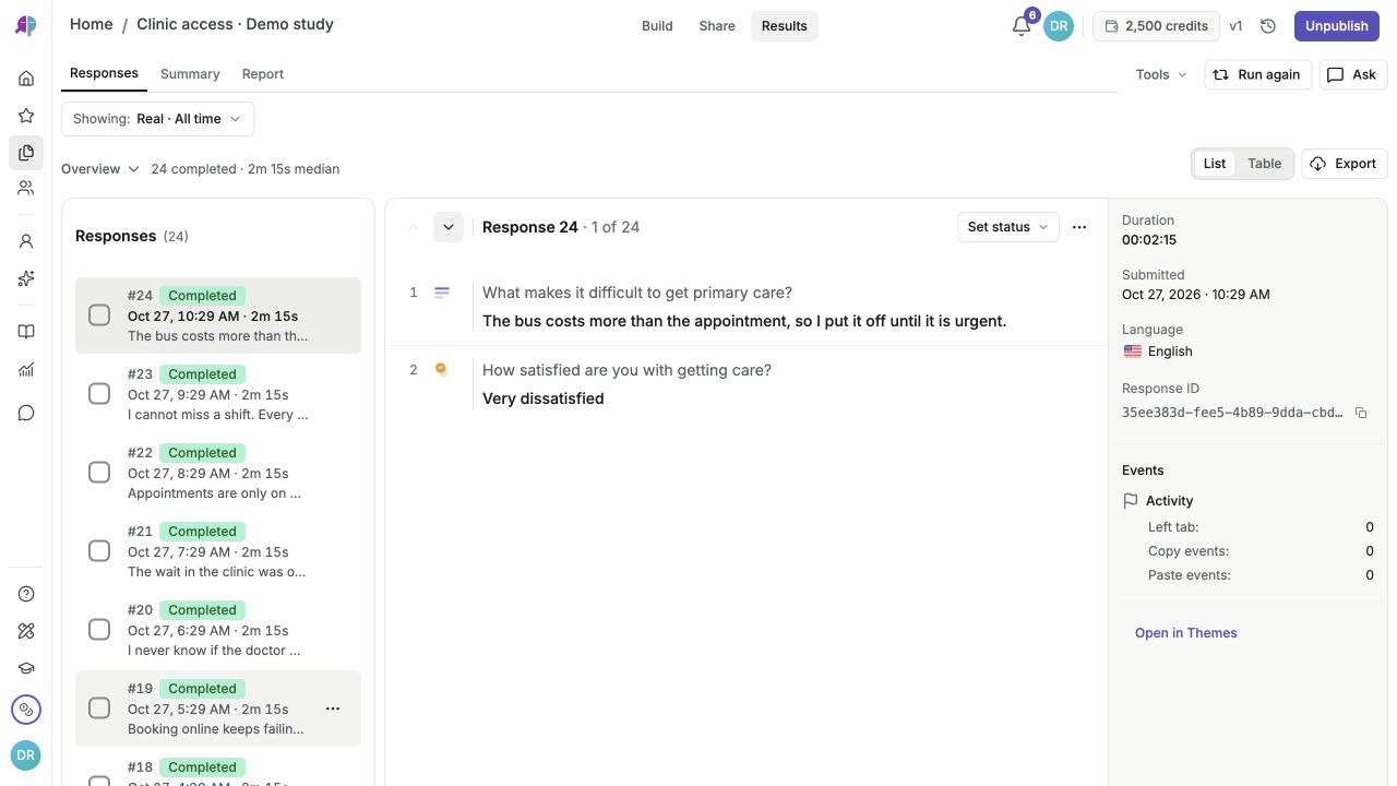 Find responses and generate a report