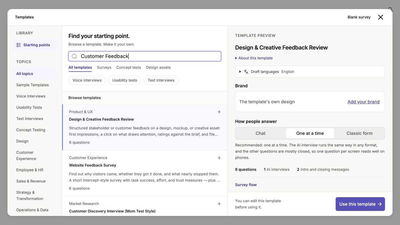 Browse and customize a survey template